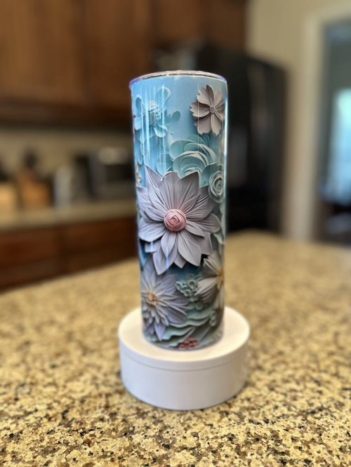 3D Floral Teal Tumbler